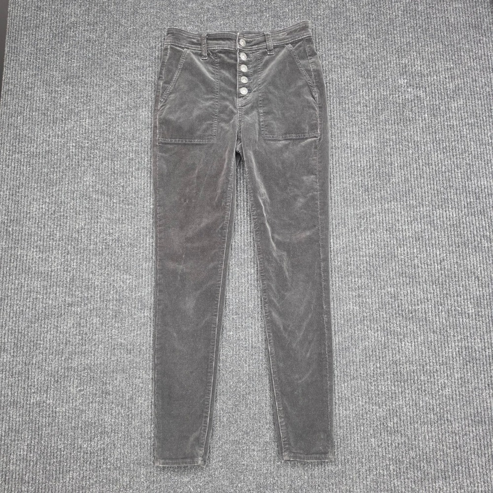 American Eagle Super Hi-Rise Jegging Grey Corduroy Button Fly Pants Size 4 Reg